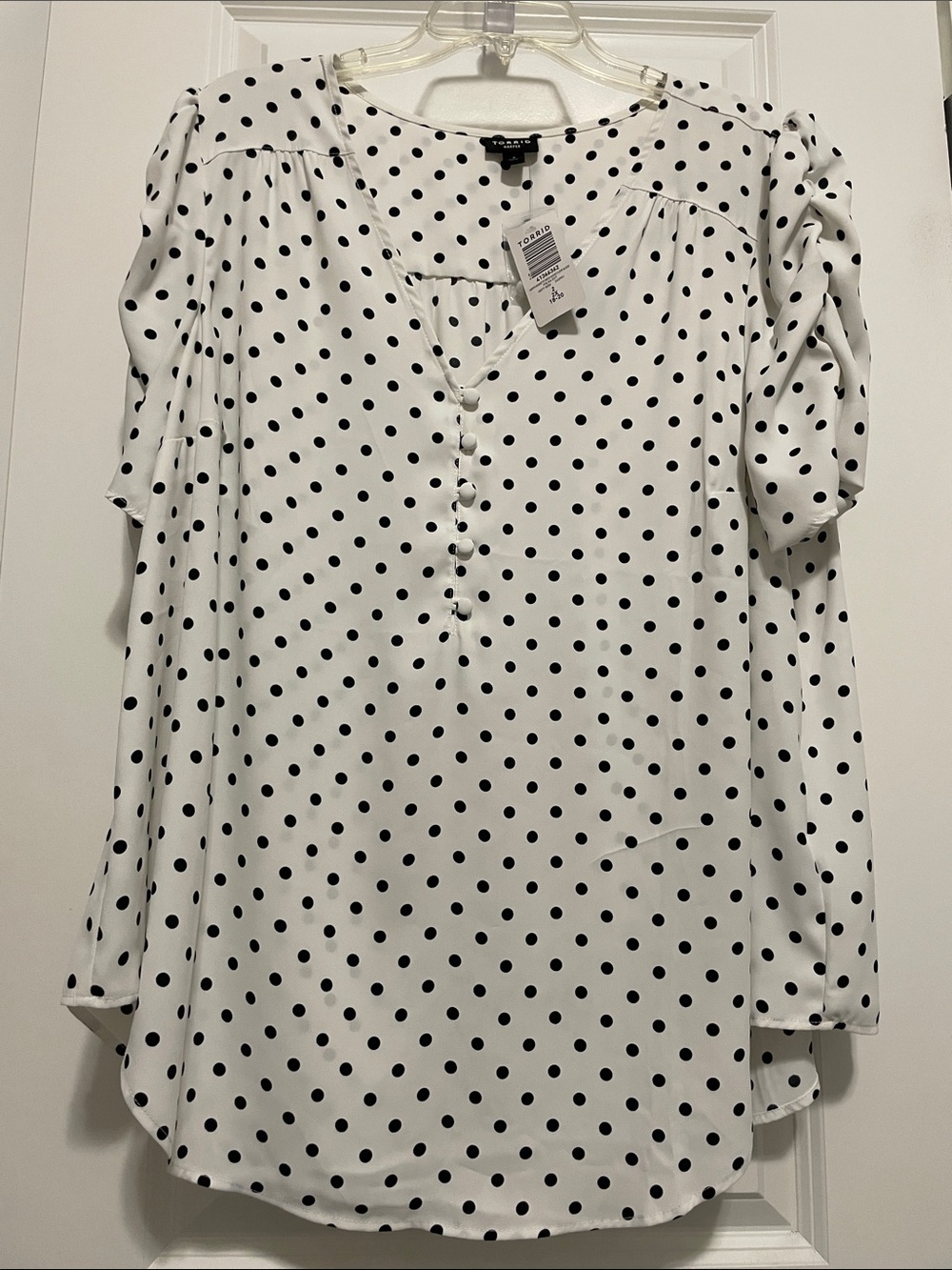Torrid Polka Dot Button-Front Blouse with puff sleeves